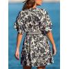 CUPSHE Women Summer Dresses Floral Plunging V Neck Short Sleeve Elastic Waist Beach Vacation Mini Dress(Black)