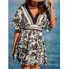 CUPSHE Women Summer Dresses Floral Plunging V Neck Short Sleeve Elastic Waist Beach Vacation Mini Dress(Black)