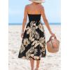 CUPSHE Women Tube Floral Midi Summer Dress Straight Neck Split Hem Tropical Casual Sundress Holiday Vacation Beach Dress(Black Tropical)