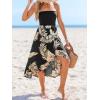CUPSHE Women Tube Floral Midi Summer Dress Straight Neck Split Hem Tropical Casual Sundress Holiday Vacation Beach Dress(Black Tropical)