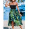 CUPSHE Women Tube Floral Midi Summer Dress Straight Neck Split Hem Tropical Casual Sundress Holiday Vacation Beach Dress(Black-green)