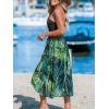 CUPSHE Women Tube Floral Midi Summer Dress Straight Neck Split Hem Tropical Casual Sundress Holiday Vacation Beach Dress(Black-green)