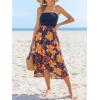 CUPSHE Women Tube Floral Midi Summer Dress Straight Neck Split Hem Tropical Casual Sundress Holiday Vacation Beach Dress(Navy Blue)