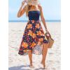 CUPSHE Women Tube Floral Midi Summer Dress Straight Neck Split Hem Tropical Casual Sundress Holiday Vacation Beach Dress(Navy Blue)