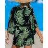 CUPSHE Women’s Boho Floral Romper Short Sleeve V Neck Tie Waist Summer Beach Jumpsuit Tropical Resort Vacation Outfits(Black/Green Leaves)