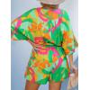 CUPSHE Women’s Boho Floral Romper Short Sleeve V Neck Tie Waist Summer Beach Jumpsuit Tropical Resort Vacation Outfits(Green Pink Floral)