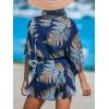 CUPSHE Women’s Boho Floral Romper Short Sleeve V Neck Tie Waist Summer Beach Jumpsuit Tropical Resort Vacation Outfits(Navy/Yellow Leaves)