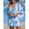 CUPSHE Women’s Boho Floral Romper Short Sleeve V Neck Tie Waist Summer Beach Jumpsuit Tropical Resort Vacation Outfits(White/Blue Leaves)