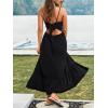 CUPSHE Women’s Boho Maxi Dresses Spaghetti Strap V Neck Summer Beach Vacation Sundress Sleeveless Floral Self Tie Flowy Dress(Black Floral)