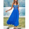 CUPSHE Women’s Boho Maxi Dresses Spaghetti Strap V Neck Summer Beach Vacation Sundress Sleeveless Floral Self Tie Flowy Dress(Blue Floral)