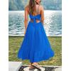 CUPSHE Women’s Boho Maxi Dresses Spaghetti Strap V Neck Summer Beach Vacation Sundress Sleeveless Floral Self Tie Flowy Dress(Blue Floral)