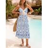 CUPSHE Womens Boho Midi Dresses Summer Spaghetti Strap Crochet Lace V Neck Drawstring Waist Beach Vacation Casual Sundress(Blue Paisley)