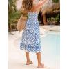 CUPSHE Womens Boho Midi Dresses Summer Spaghetti Strap Crochet Lace V Neck Drawstring Waist Beach Vacation Casual Sundress(Blue Paisley)