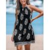 CUPSHE Women’s Boho Mini Dress Halter Sleeveless Paisley Self Tie Back Summer Casual Beach Dress(Black Printed)