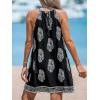 CUPSHE Women’s Boho Mini Dress Halter Sleeveless Paisley Self Tie Back Summer Casual Beach Dress(Black Printed)