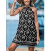 CUPSHE Women’s Boho Mini Dress Halter Sleeveless Paisley Self Tie Back Summer Casual Beach Dress(Black Tropical)