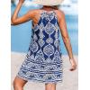 CUPSHE Women’s Boho Mini Dress Halter Sleeveless Paisley Self Tie Back Summer Casual Beach Dress(Blue)