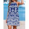 CUPSHE Women’s Boho Mini Dress Halter Sleeveless Paisley Self Tie Back Summer Casual Beach Dress(Blue)