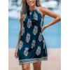 CUPSHE Women’s Boho Mini Dress Halter Sleeveless Paisley Self Tie Back Summer Casual Beach Dress(Navy Blue)