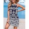 CUPSHE Women’s Boho Mini Dress Halter Sleeveless Paisley Self Tie Back Summer Casual Beach Dress(Navy Paisley)