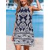 CUPSHE Women’s Boho Mini Dress Halter Sleeveless Paisley Self Tie Back Summer Casual Beach Dress(Navy Paisley)