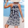 CUPSHE Women’s Boho Mini Dress Halter Sleeveless Paisley Self Tie Back Summer Casual Beach Dress(Navy Paisley)