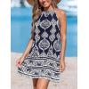 CUPSHE Women’s Boho Mini Dress Halter Sleeveless Paisley Self Tie Back Summer Casual Beach Dress(Navy Paisley)