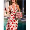 CUPSHE Women’s Halter Floral Midi Dress Sleeveless Backless A-Line Flowy Beach Vacation Sundress Long Wedding Guest Dresses(Red Floral)