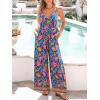 CUPSHE Women’s Jumpsuit V Neck Floral Sleeveless Leg Wide Leg Pants Tied One Piece Casual Loose Summer Outfits Rompers(Blue-pink)