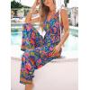 CUPSHE Women’s Jumpsuit V Neck Floral Sleeveless Leg Wide Leg Pants Tied One Piece Casual Loose Summer Outfits Rompers(Blue-pink)