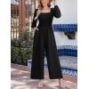 CUPSHE Women’s Long Sleeve Jumpsuits Casual Square Neck Wide Leg Smocked One Piece Jumpsuit with Pockets(Black)