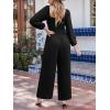 CUPSHE Women’s Long Sleeve Jumpsuits Casual Square Neck Wide Leg Smocked One Piece Jumpsuit with Pockets(Black)