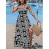CUPSHE Women’s Maxi Dress Casual Smocked Straps Paisley Ruffled Slit A Line Long Beach Summer Dress(Black)