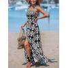 CUPSHE Women’s Maxi Dress Casual Smocked Straps Paisley Ruffled Slit A Line Long Beach Summer Dress(Black)