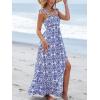 CUPSHE Women’s Maxi Dress Casual Smocked Straps Paisley Ruffled Slit A Line Long Beach Summer Dress(Blue)