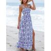CUPSHE Women’s Maxi Dress Casual Smocked Straps Paisley Ruffled Slit A Line Long Beach Summer Dress(Blue)