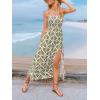 CUPSHE Women’s Maxi Dress Casual Smocked Straps Paisley Ruffled Slit A Line Long Beach Summer Dress(Green Tropical)