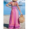 CUPSHE Women’s Maxi Dress Casual Smocked Straps Paisley Ruffled Slit A Line Long Beach Summer Dress(Pink Paisley)