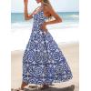 CUPSHE Women’s Maxi Dress Floral Print Twisted V Neck Sleeveless Long Dress Summer Casual Dress(Blue Paisley)