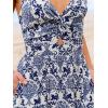 CUPSHE Women’s Maxi Dress Floral Print Twisted V Neck Sleeveless Long Dress Summer Casual Dress(Blue Printed)