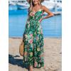 CUPSHE Women’s Maxi Dress Floral Print Twisted V Neck Sleeveless Long Dress Summer Casual Dress(Green)