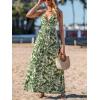 CUPSHE Women’s Maxi Dress Floral Print Twisted V Neck Sleeveless Long Dress Summer Casual Dress(Green Leaf)