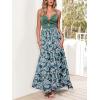 CUPSHE Women’s Maxi Dress Floral Print Twisted V Neck Sleeveless Long Dress Summer Casual Dress(Green-blue)