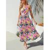 CUPSHE Women’s Maxi Dress Floral Print Twisted V Neck Sleeveless Long Dress Summer Casual Dress(Hot Pink Tropical)