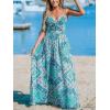 CUPSHE Women’s Maxi Dress Floral Print Twisted V Neck Sleeveless Long Dress Summer Casual Dress(Mint Paisley)
