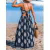 CUPSHE Women’s Maxi Dress Floral Print Twisted V Neck Sleeveless Long Dress Summer Casual Dress(Navy Blue)