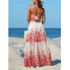 CUPSHE Women’s Maxi Dress Floral Print Twisted V Neck Sleeveless Long Dress Summer Casual Dress(Red/Beige)