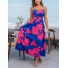 CUPSHE Women’s Maxi Dresses Casual Summer Sundress Sleeveless Floral Spaghetti Straps Long Beach Formal Dress(Blue/Red)