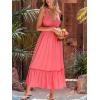 CUPSHE Womens Maxi Dresses Plunging V Neck Sleeveless Smocked Casual Summer Outfit Ruffled Beach Sundress Flowy Dress(Red)