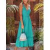 CUPSHE Womens Maxi Dresses Plunging V Neck Sleeveless Smocked Casual Summer Outfit Ruffled Beach Sundress Flowy Dress(Turquoise)